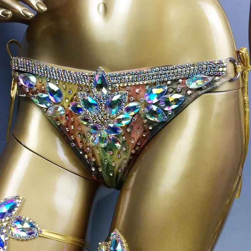 Gold Belly Dance Costumes Women Professional Luxury Crystal Samba Carnival Bra and Panty Dance Costume Nightclub Show Stage Wear