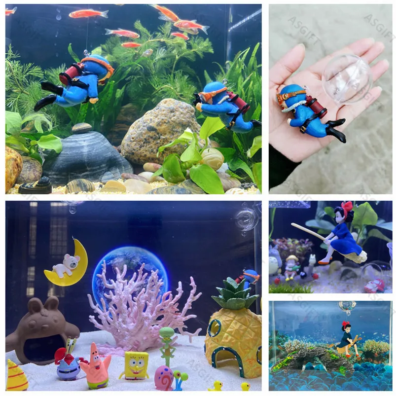 Cute Floating Aquarium Decoration Wukong Diver Magic Fairy Moon Animal Figure Cartoon Fish Tank Ornament