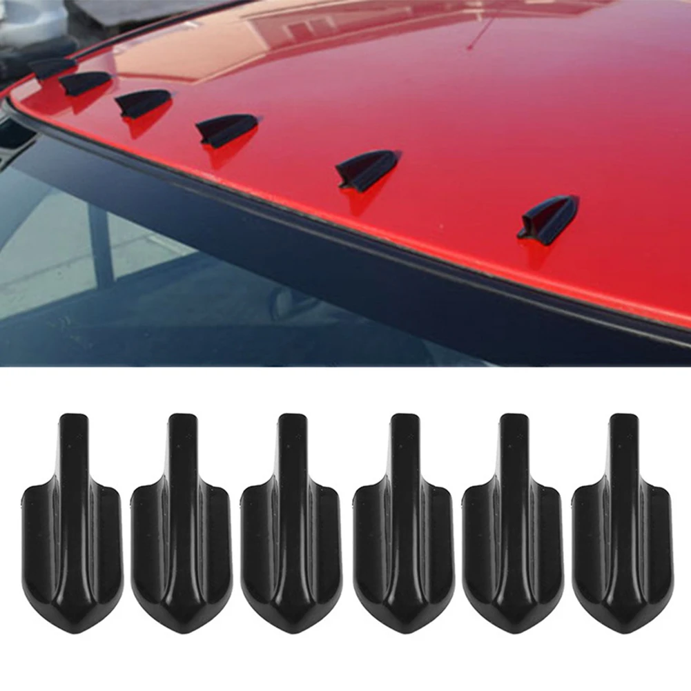 6Pcs UV-protected Carbon Fiber Car Roof Shark Fins Spoiler Wing Kit Vortex Generator Bumper Lip Splitters Auto Modified Parts