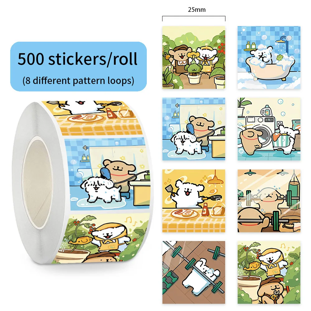 

500pcs/Roll Cartoon Line Dog Roll Sticker Creative Graffiti Mobile Phone Case Laptop Notebook DIY Decorative Toys Gifts Stickers