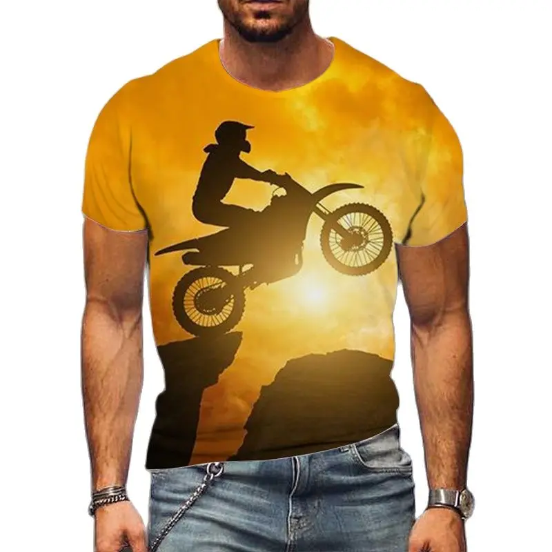 3D Men\'s Motorcycle Rider Print T-Shirt Street Cool Fashion O-Neck Short Sleeve  Plus Size New Shirt