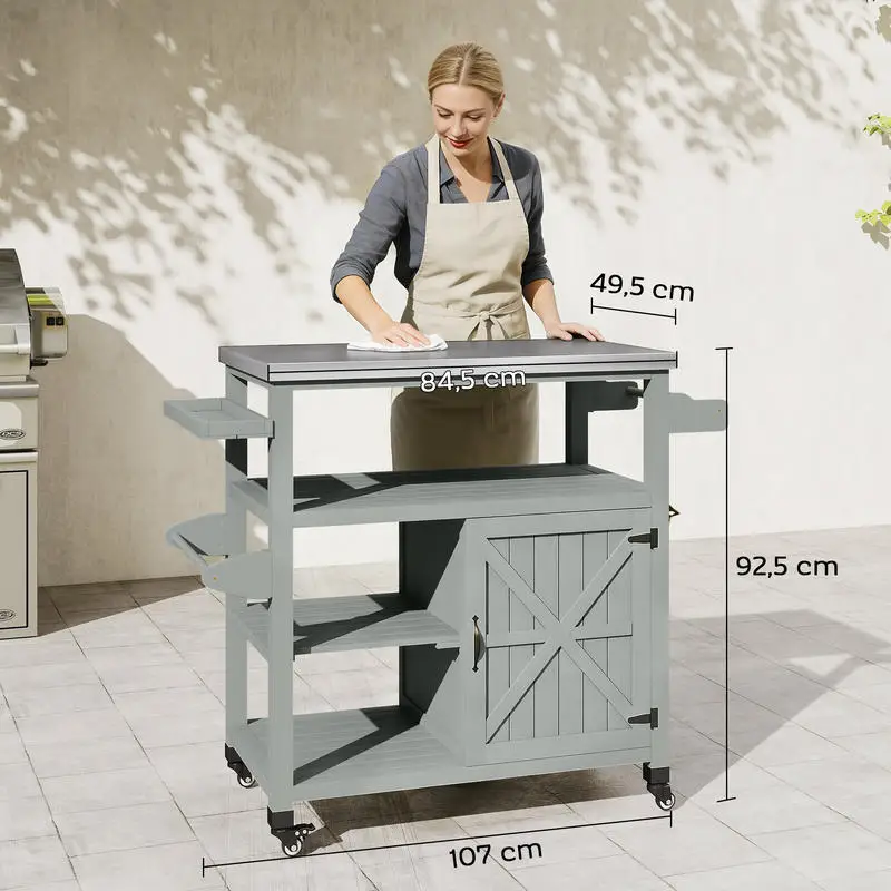 Carrito de barbacoa Dessert Jardin con ruedas y plataforma de acero inoxidable 107x49.5x92.5cm gris
