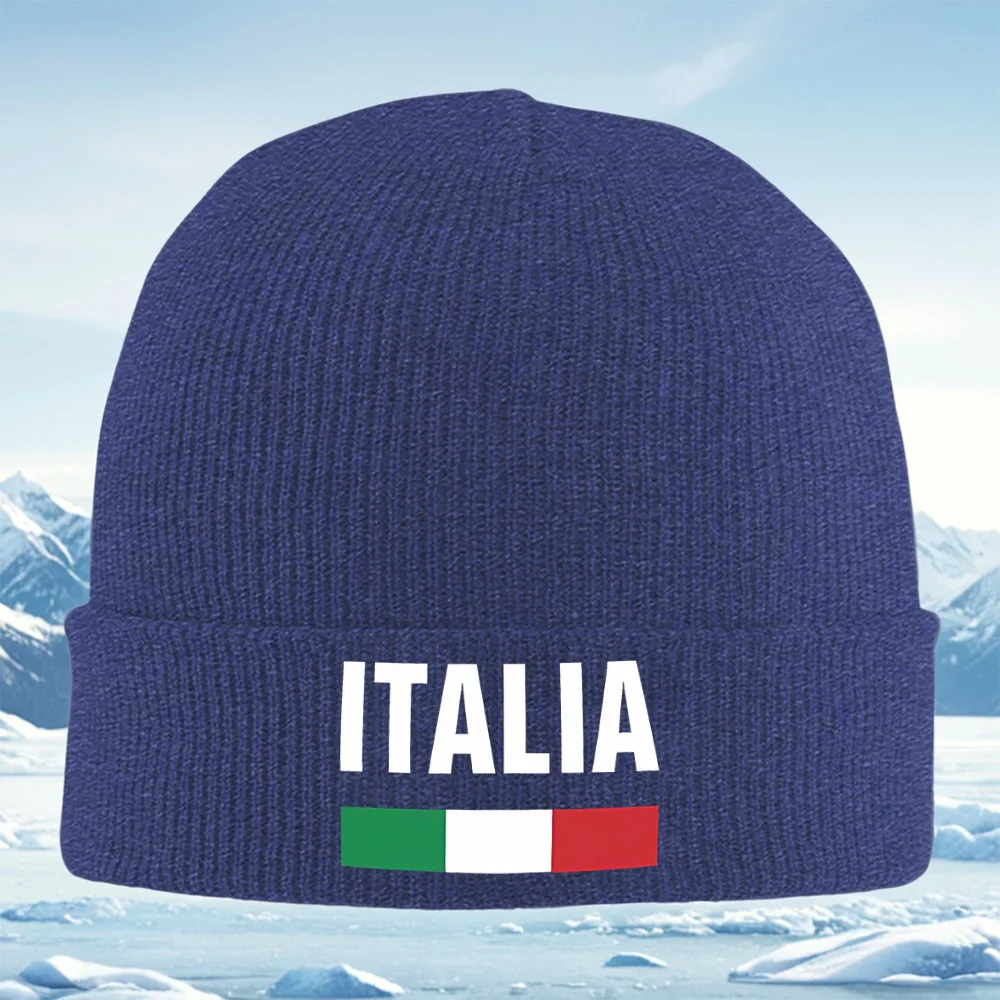 إيطاليا الحروف البيضاء، العلم الإيطالي المشارب الرجال النساء للجنسين محبوك قبعة قبعة صوفية قبعة الشتاء الحرارية الدافئة عيد الميلاد في الهواء الطلق