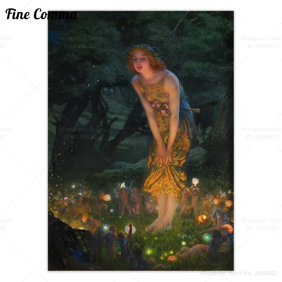 Vintage Painting Poster Midsummer Eve Antique Wall Art Edward Robert Hughes Reproduction Canvas Print Decor Picture Illustration