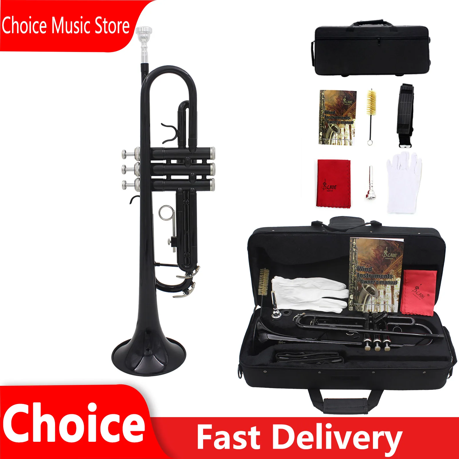 

Тромбон SLADE Bb, черный лакированный, латунный корпус, с футляром, мундштуком и аксессуарами, духовой музыкальный инструмент для выступлений