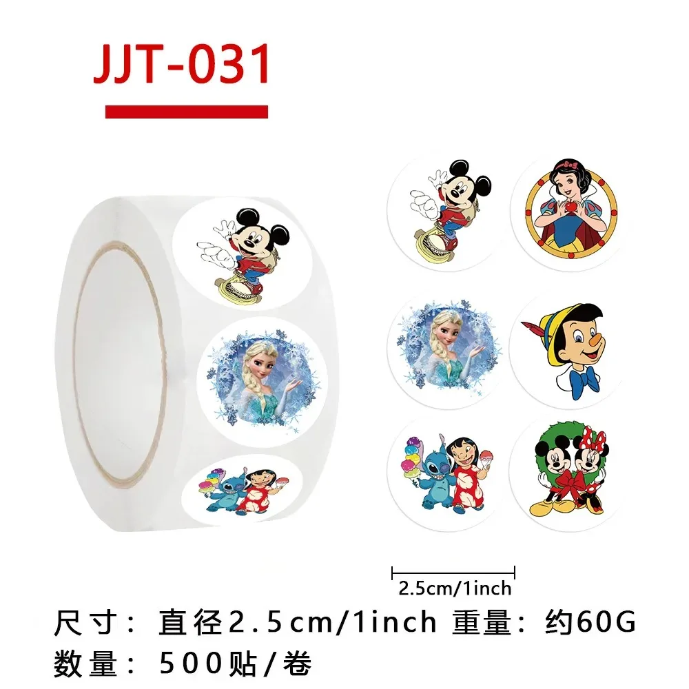 500pcs/Roll Disney Cartoon Mickey Mouse Princess Stickers DIY PVC Laptop Decals Decoration Sticker Reward Gift Toys