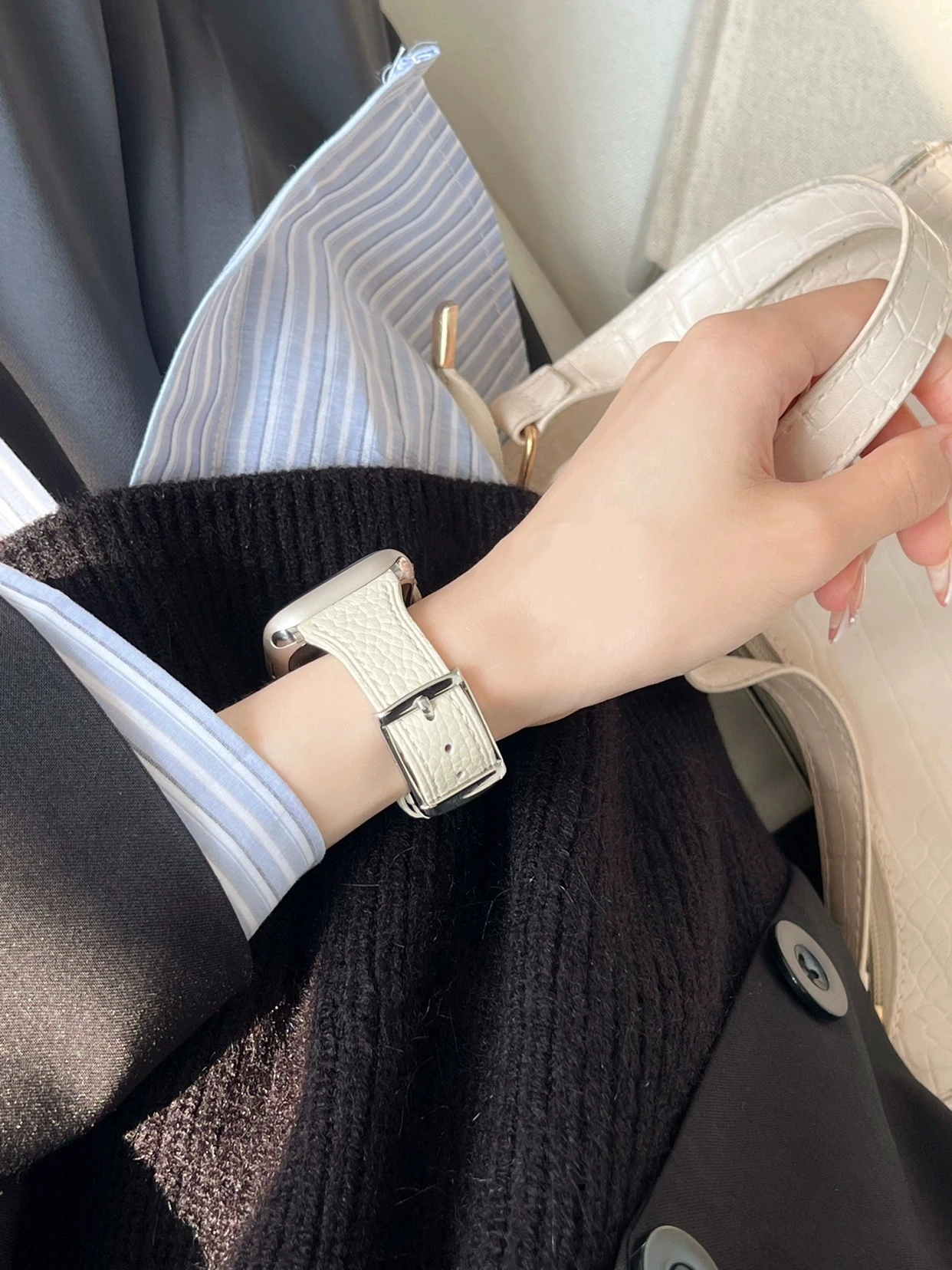 애플 워치 밴드 여성용 가죽 루프 스트랩, 울트라 10, 9, 8, 7/6, 38mm, 40mm, 41mm, 42mm, 44mm, 45mm, 46mm