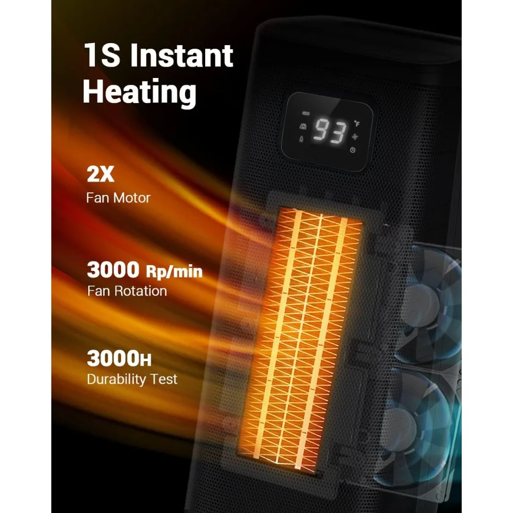 Space Heaters for Indoor Use Electric Portable Tower W/Thermostat & Timer Oscillating Ceramic Room Heater with 4 Modes Heaters