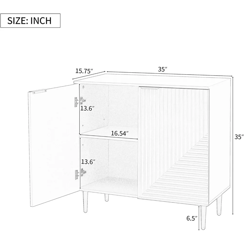 خزانة جانبية للتخزين مع أرفف قابلة للتعديل ونمط باب هندسي، وطاولة وحدة تحكم أرضية خشبية لغرف المعيشة