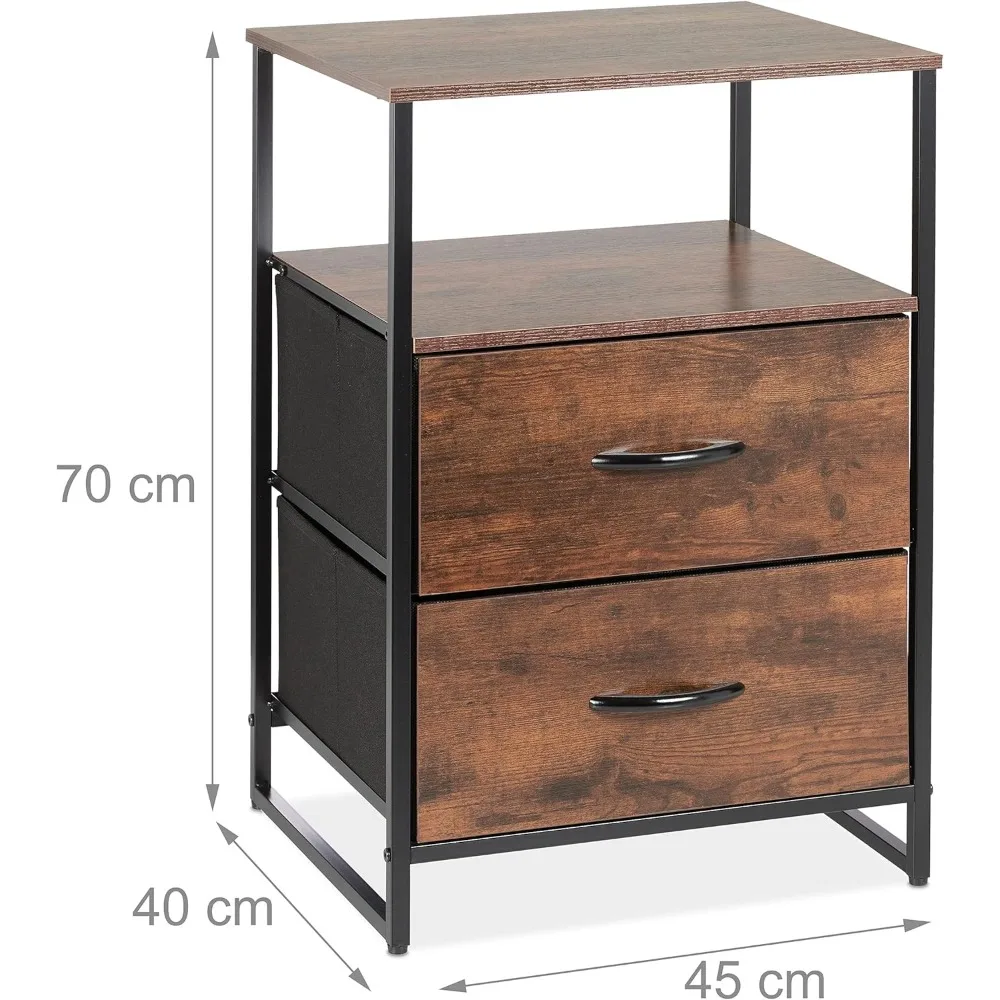 Mesita de Noche Industrial con 2 Baldas y 2 Cajones، Acabado Madera y Negro #3