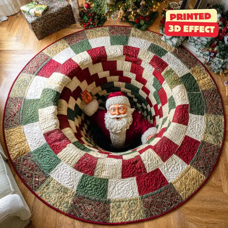 

Printed 3d effect Santa Claus Printed Christmas Doormat,Festive Round Welcome Rug for Front Door,Cozy Winter Home Entryway Decor