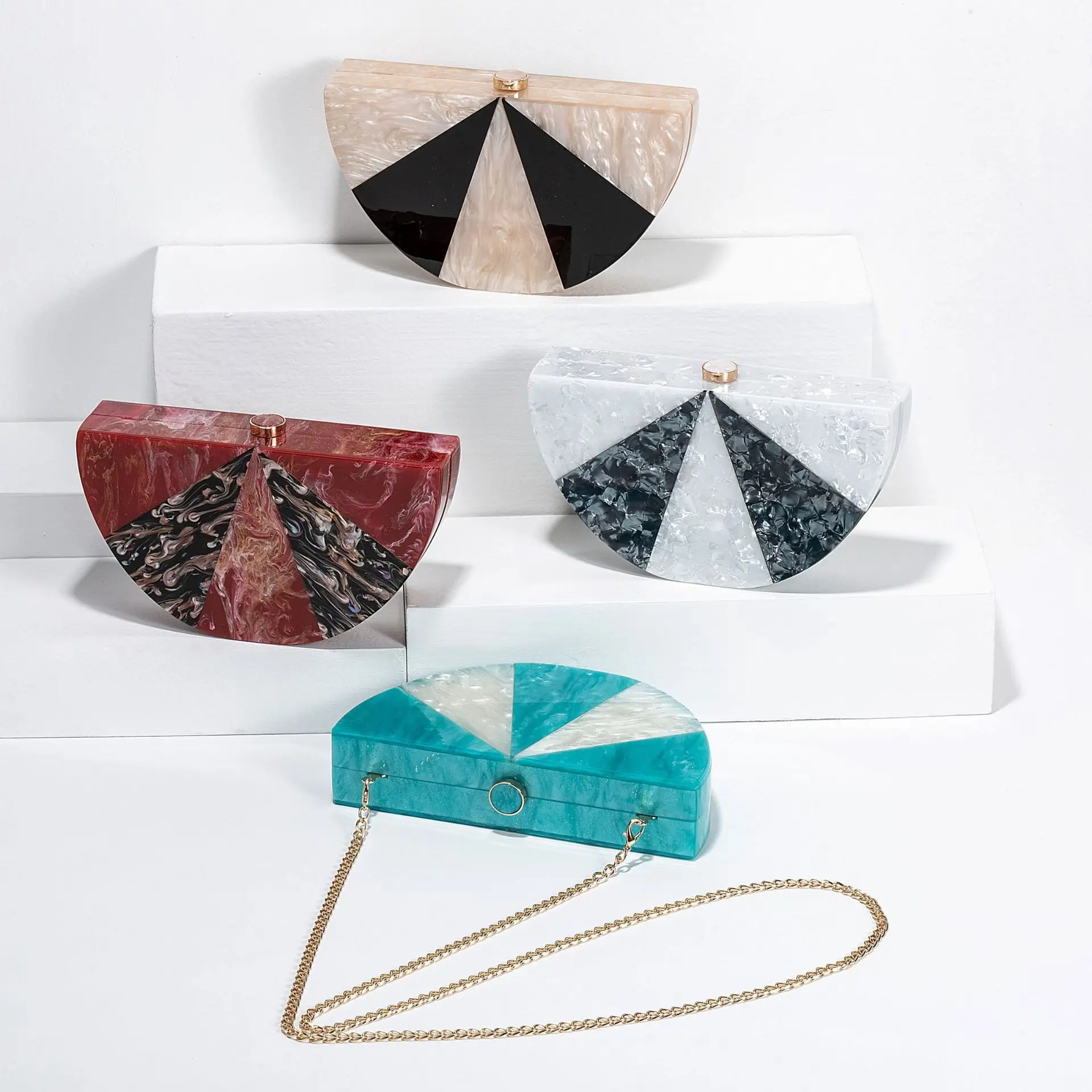 

Ladies' Euro American 2025 new single shoulder diagonal cross bag with semi-circular splicing acrylic fashion dinner handbag