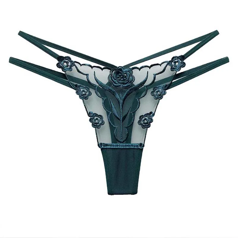 Ladies Sexy Embroidered Lace Thong G-string Transparent Breathable Lingerie Fashion Intimate Underwear Temptation