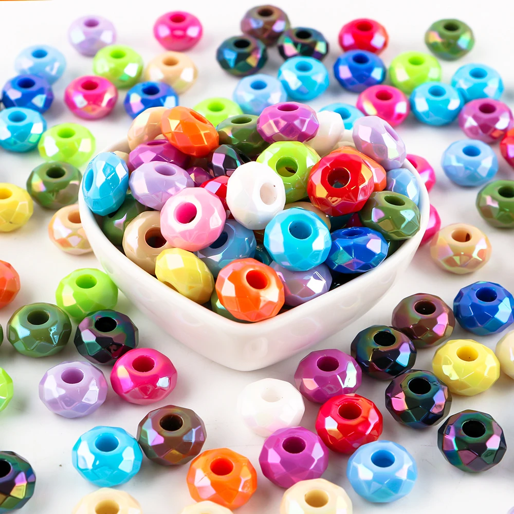 20/50Pcs 15mm Round Big Hole Colorful Acrylic Spacer Wheel Beads For Jewelry Making DIY Necklace Bracelet Earring Accessory