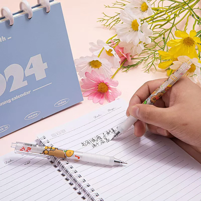 6Pcs Cute Capybara Gel Pen Writing Smooth Quick-Drying Black Ink Writing Soft Pen Grip School Supplies Aesthetic Pens Stationery