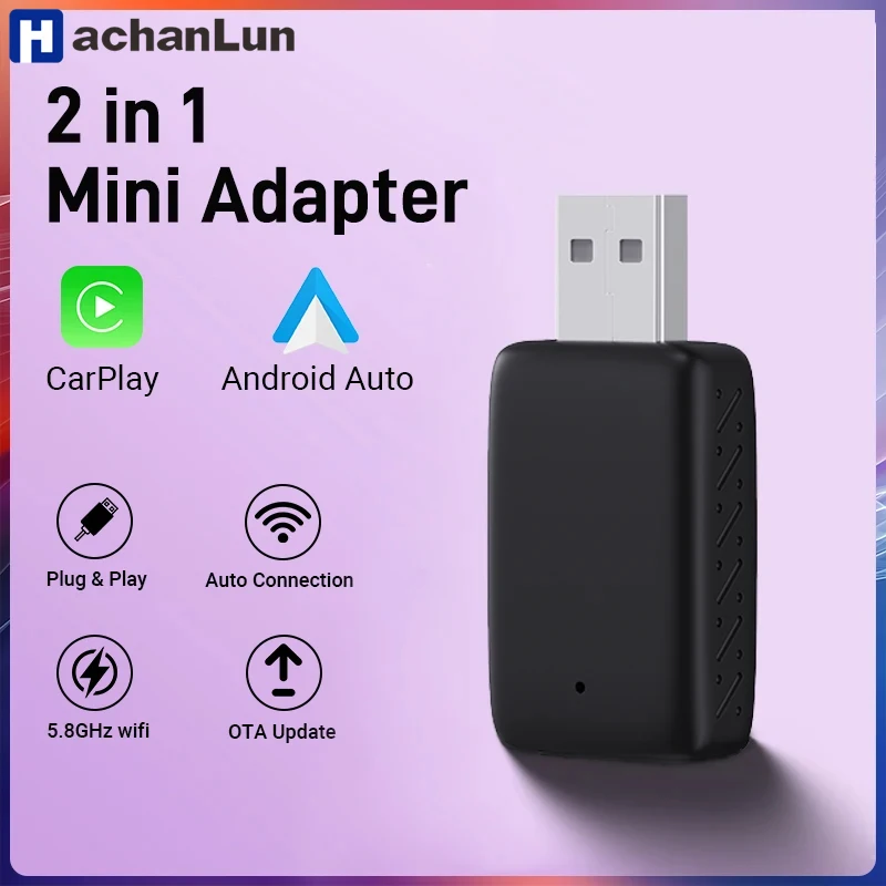 

Мини-беспроводной адаптер 2в1 Carplay и беспроводной адаптер Android Auto, проводной к беспроводному Plug and Play для автомобилей 99% OEM