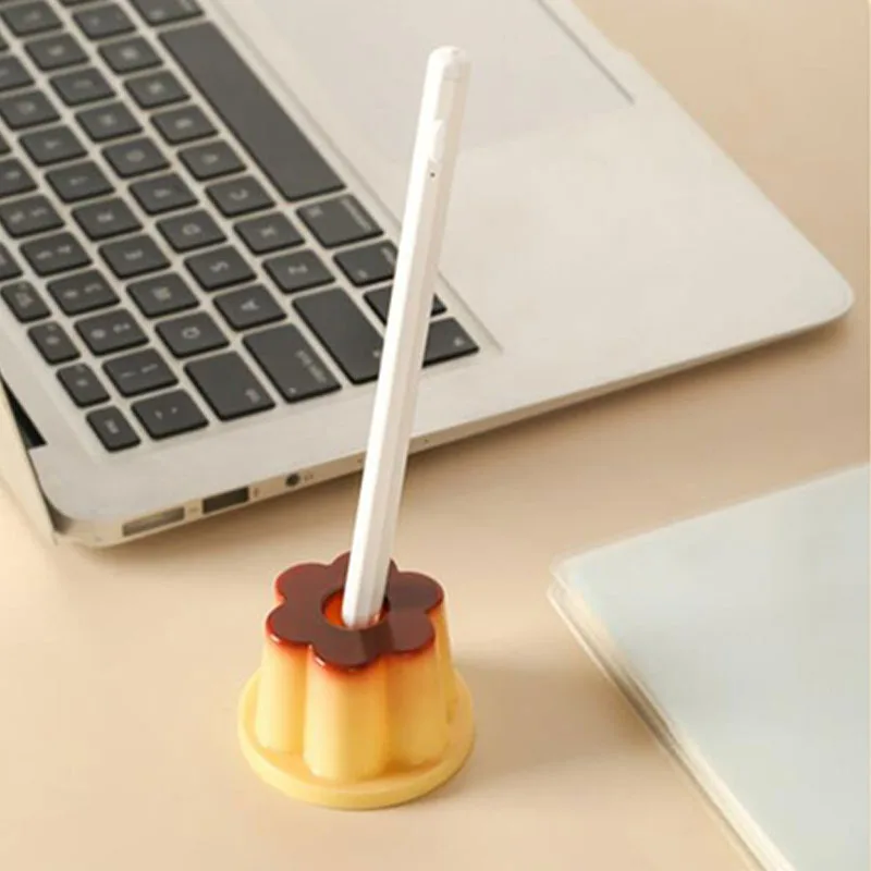 1PC Creative Pudding Pen Holder Cute Cartoon Desktop Ornaments Student Birthday Gift Pen Slot Storage Rack