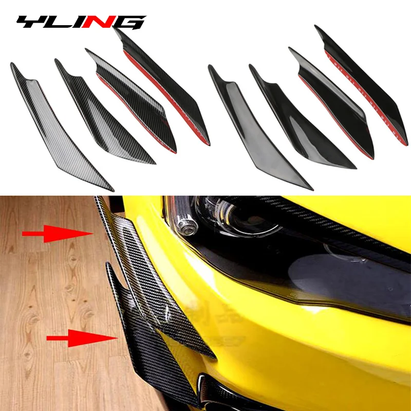 

4pcs Universal Car Front Bumper Lip Diffuser Spoiler Splitter Canards Carbon Fiber Exterior Soft Rubber Fins Decoration