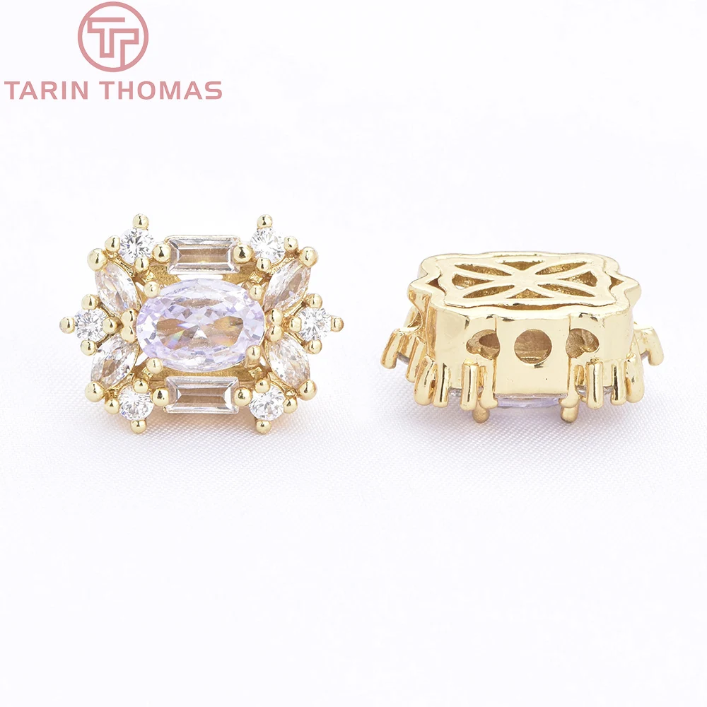 

(10202) 6PCS 12x15.5MM 18K Gold Color Brass with Zircon Rectangle Beads Bracelet Beads High Quality Diy Jewelry Making Findings
