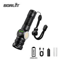 BORUiT LED Powerful Tactical Flashlight Rechargeable Zoom Torch Light Emergency Magnet Camping Torch With Digital Power Display