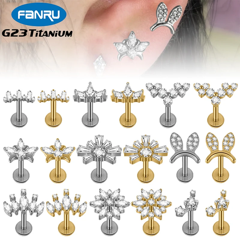 1PC G23 Titanium 16G Piercing Labret Zircon Horse's Eye Flower Internal Thread Ear Studs Tragus Cartilage Lip Nail Body Jewelry