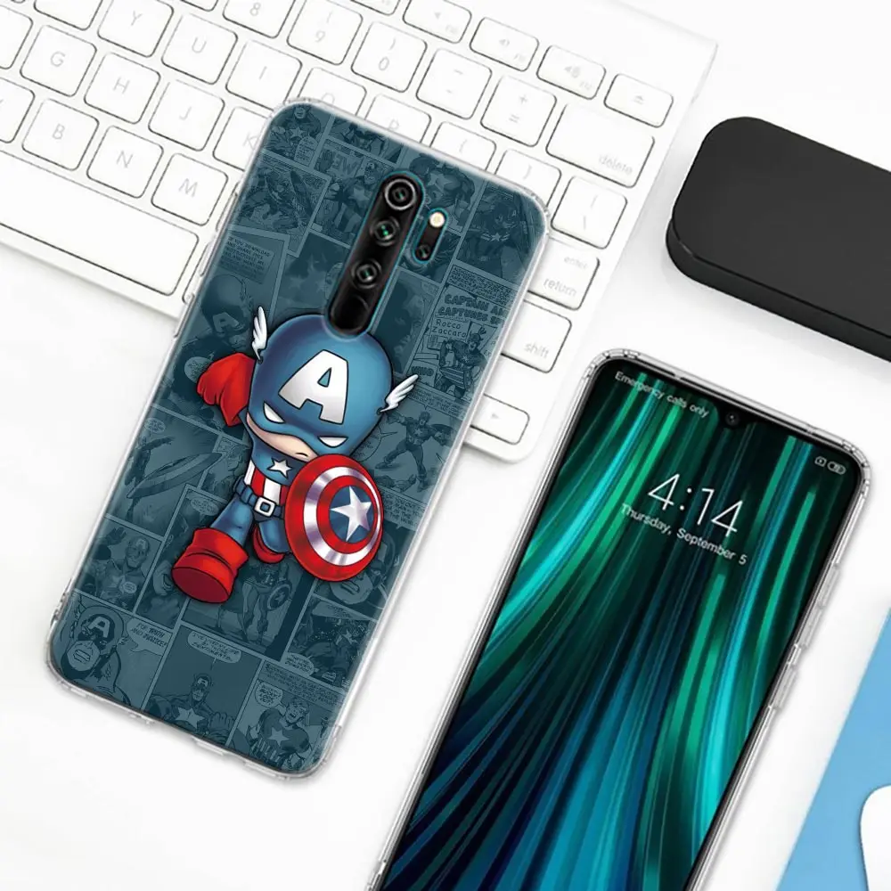 Homem-aranha capitão américa homem de ferro claro caso telefone para xiaomi redmi nota 8pro 11 10 9 8 pro 7 8a 10s 11 k40 pro macio bonito capa