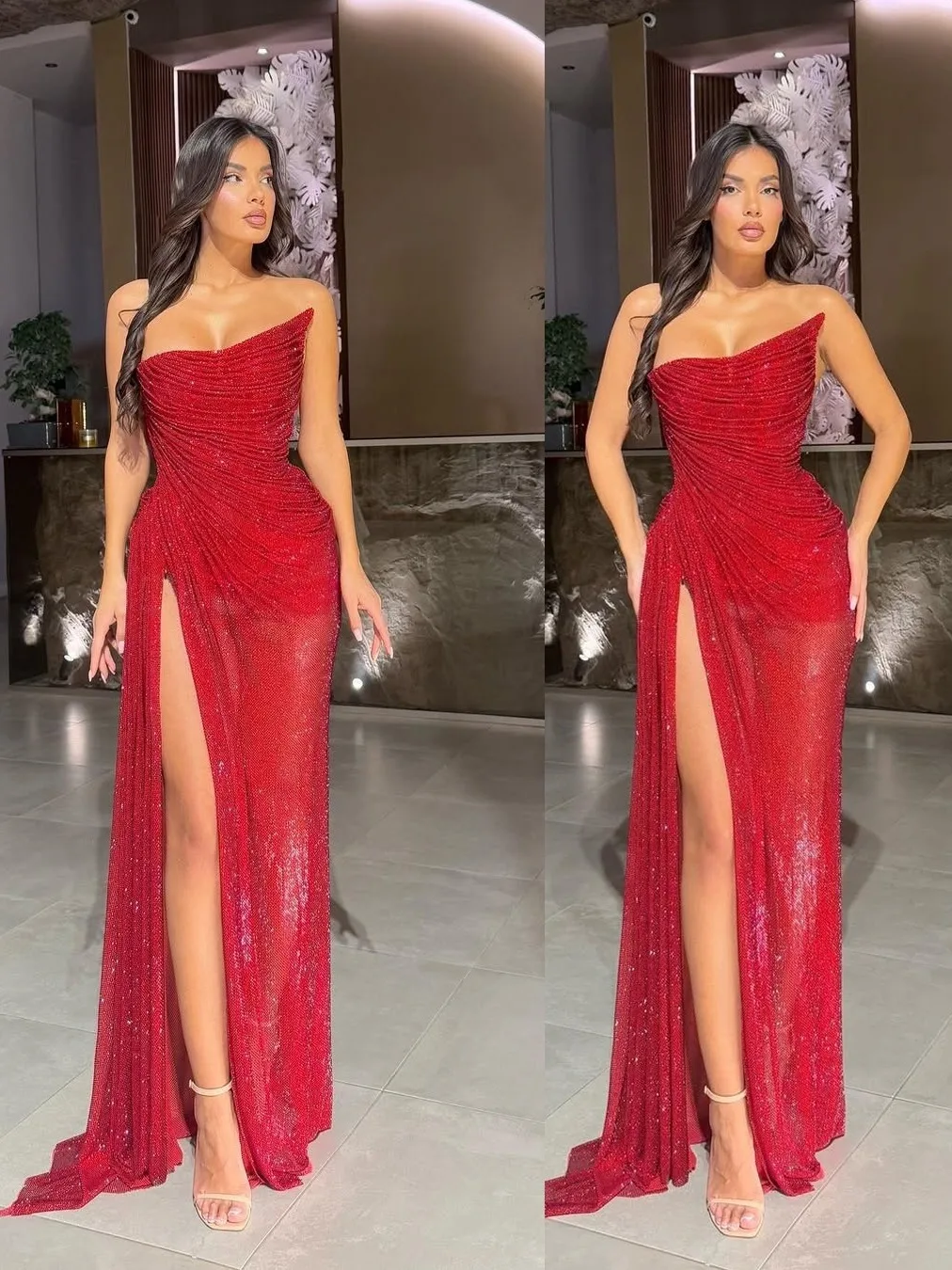 iny Pailletten-Schlitz-Oulder-D-Abendkleid für Damen, hohe Taille, Polyfaser, Nr. Sve, figurbetont, Dr für Par 2025, neue Sle