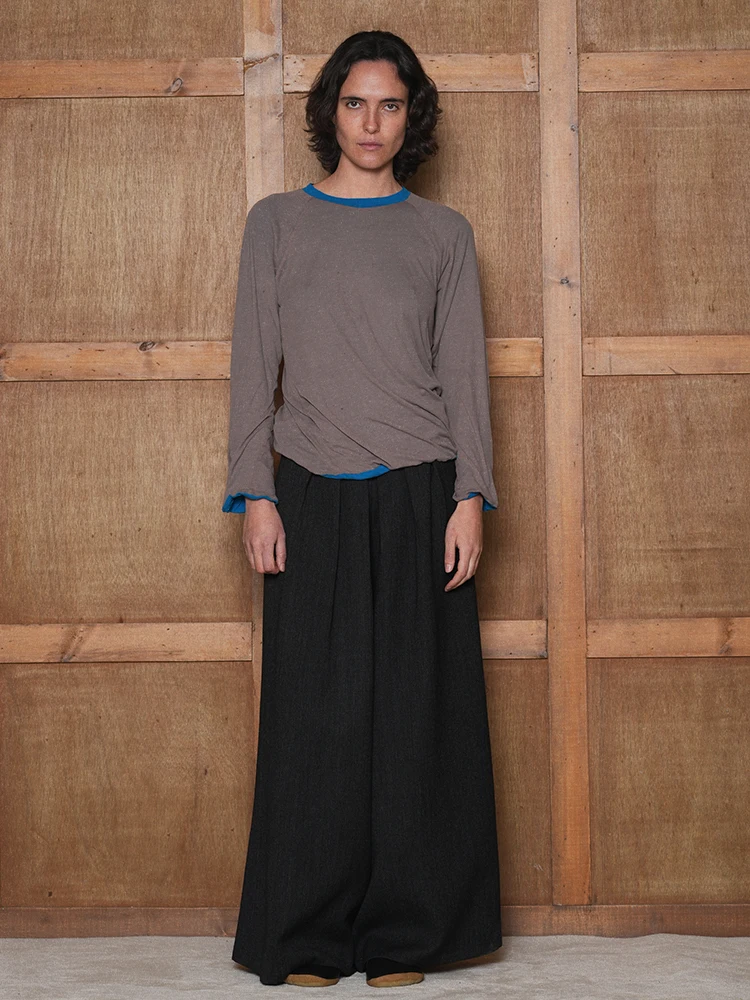 

picalme Long Wide Leg Pants round Waist A-Line ape Wool Blend Casual Trousers for Women Comfortable Loose Fit Trousers