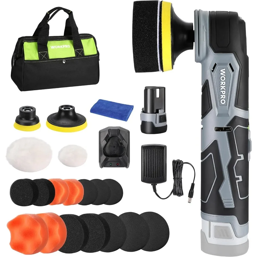 

Cordless Mini Buffer Polisher 12V for Car Detailing 5 Variable Speeds Up to 3000RPM Compact Cordless Polisher Kit Ideal