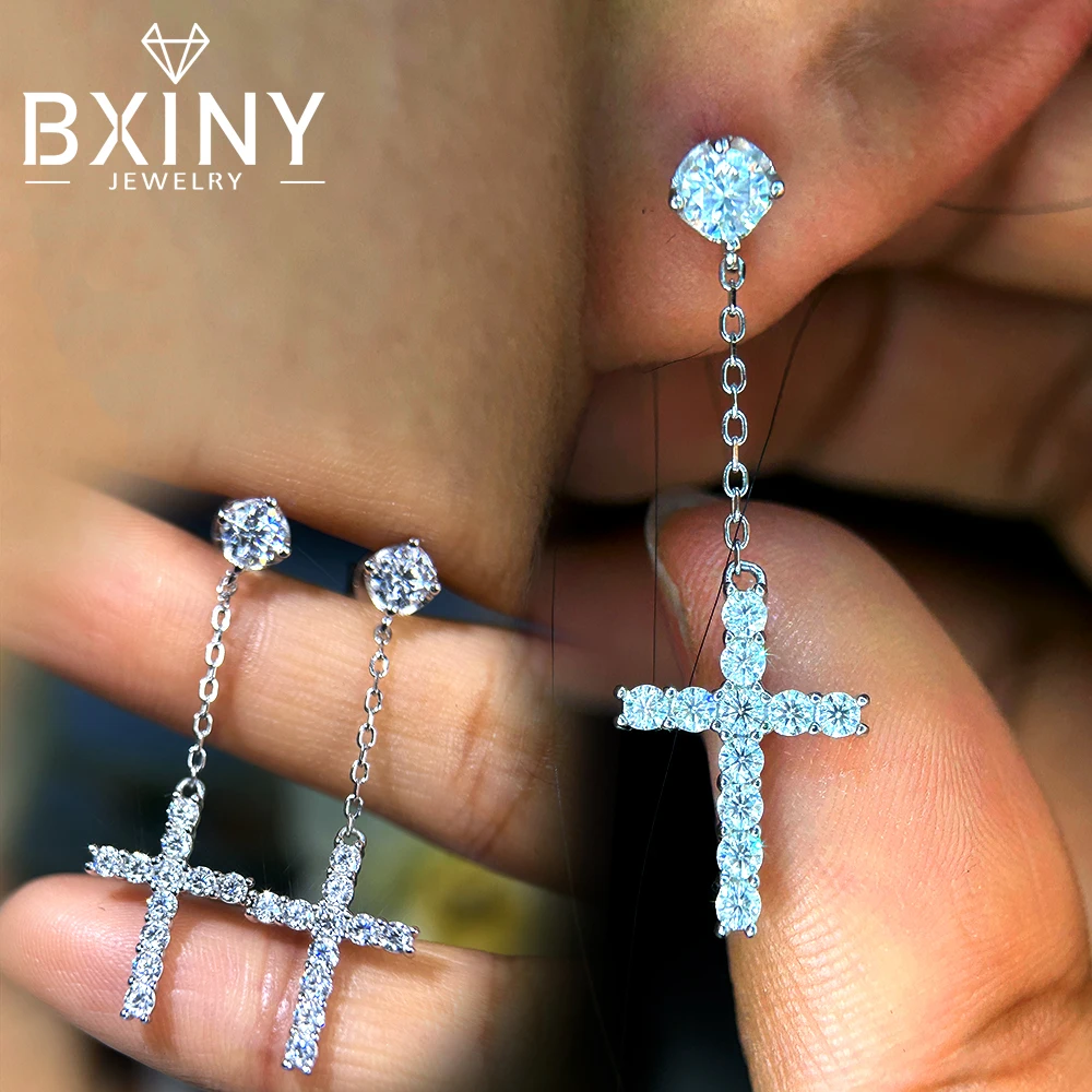 

Серьги-подвески BXINY с муассанитом, 100% серебро 925 пробы, длинные серьги-кисточки с бриллиантами для женщин, изысканные ювелирные изделия, подарок