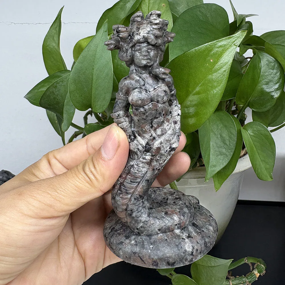 Custom Natural Yooperlite Medusa Figurine - 12cm Hand-Carved Gemstone Gorgon Snake Goddess Statue