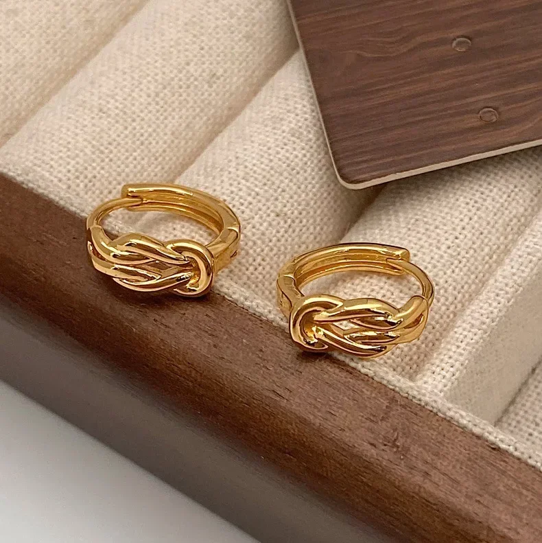 

Real 925 Sterling Silver Minimalist Twisted Knot Hoop Earrings for Women Trendy Fine Jewelry Geometric Accessories Chinese Style