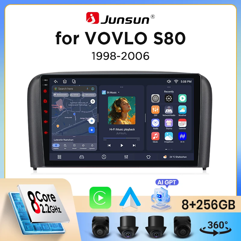 Junsun sans fil CarPlay Android Auto Radio pour Volvo S80 1998-2006 Carplay voiture multimédia RDS BT DSP 2 din autoradio