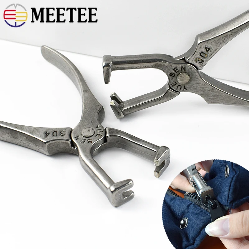 Meetee 304 alicate de zíper de metal de aço inoxidável, instalação de bolsa de parada, kits de ferramentas de reparo de zíperes de vestuário, acessórios de costura diy, 1 peça