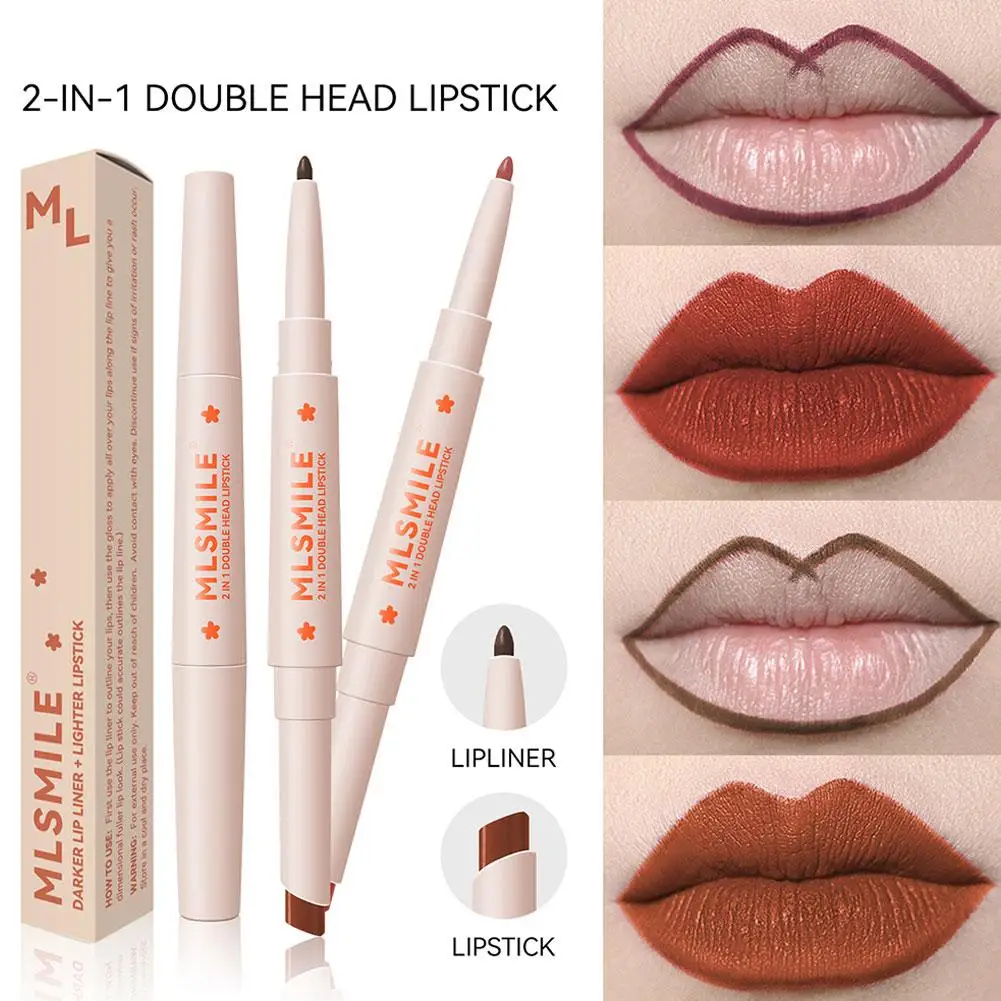 2 in 1 Double Head Matte Lipstick Wateproof Long Lasting Liner Lip Beauty Red Makeup Lips Cosmetics Pencil J4C6