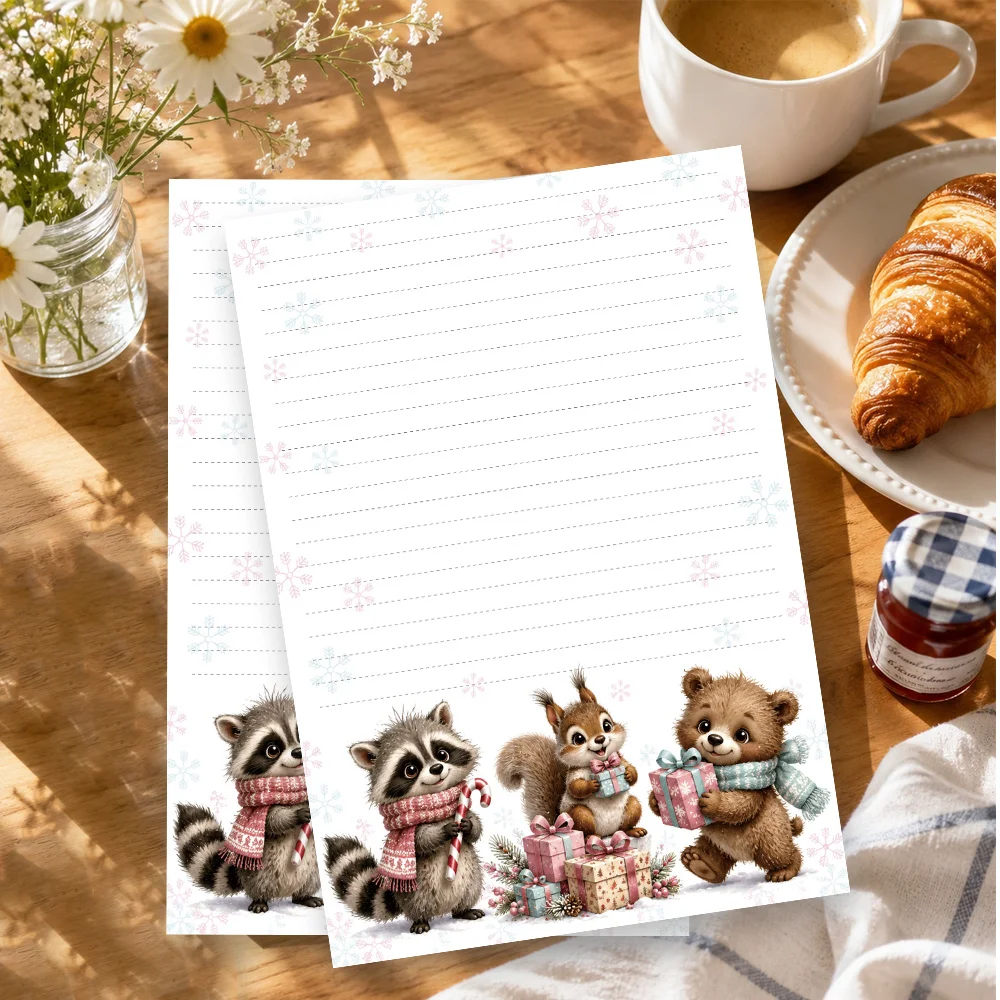 30 Sheets, B5 Winter Christmas Cute Pets Themed Writing Paper, Lined, No Glue, Perfect For Notebooks, Memos, And Stickers