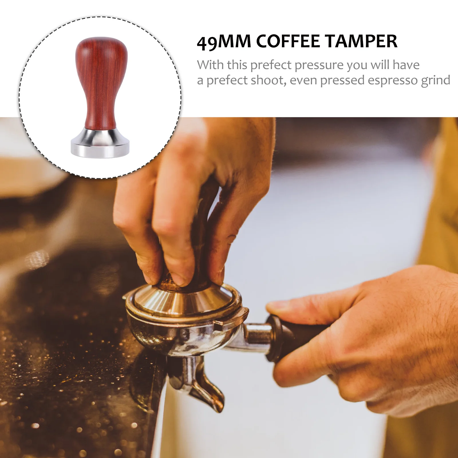 

1 Pc Red Sandalwood and Stainless Steel Italian Coffee Tamper 49mm Flat Base Espresso Tamper Coffee Bean Press