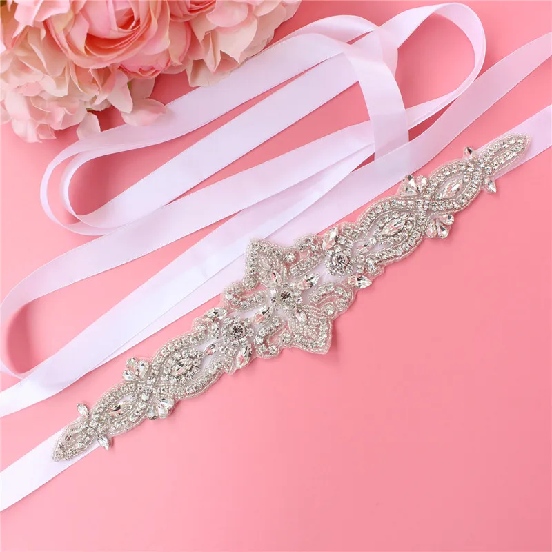 

Womens Elegant Satin Flower Sash Handmade Beaded Waistband Bridal Ribbon Cummerbunds Wedding Dress Waist Belt