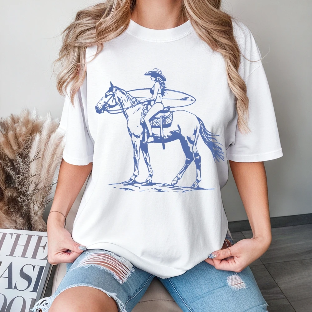 

Cow Girl Vintage Retro Y2K Fashion Style Graphic Tee Male Female Streetwear Baggy Comfort Short Sleeve Tops Breathable