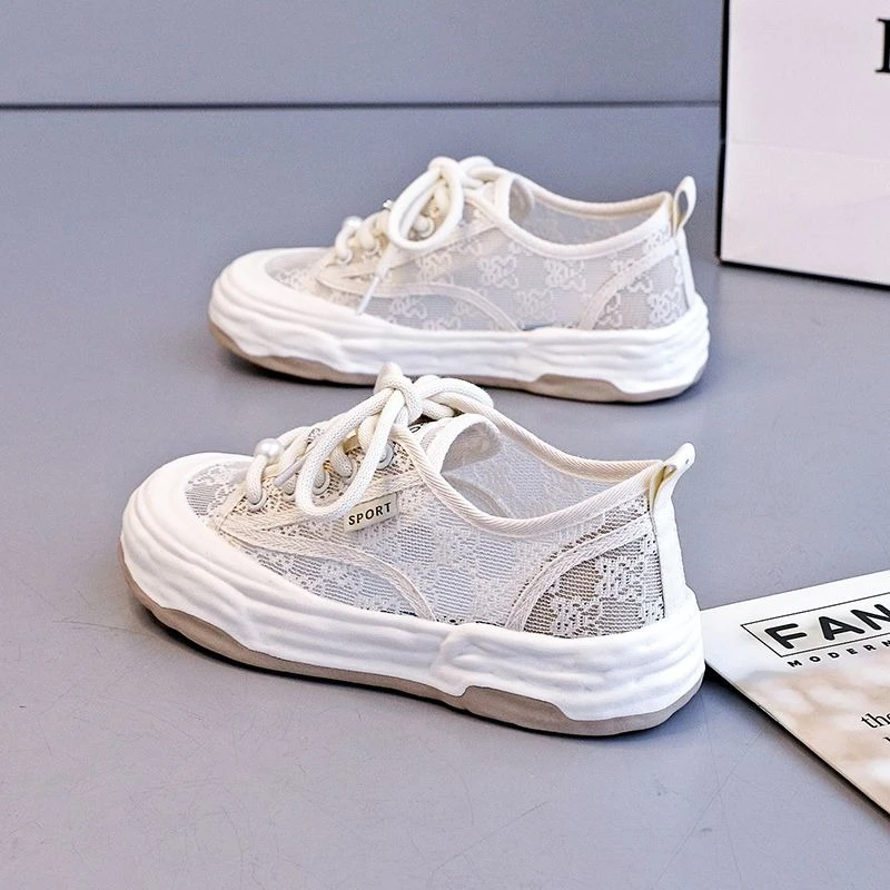 

Women's Sneakers 2026 New Summer Breathable Lace Mesh Casual Flat White Shoes