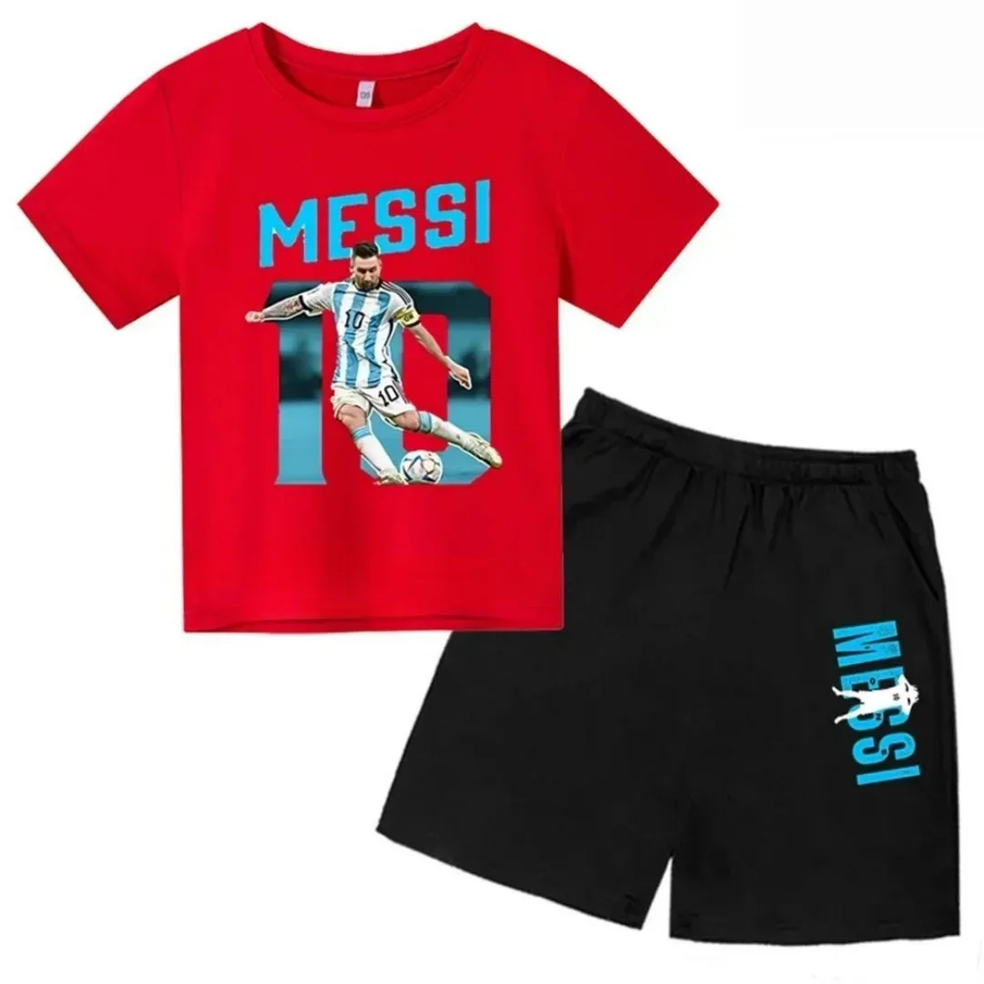 2025 Summer Messi Printed Fashion Children's and Teenagers' T-shirt Summer Boys' and Girls' Clothing T-shirt+Shorts 2-piece Set