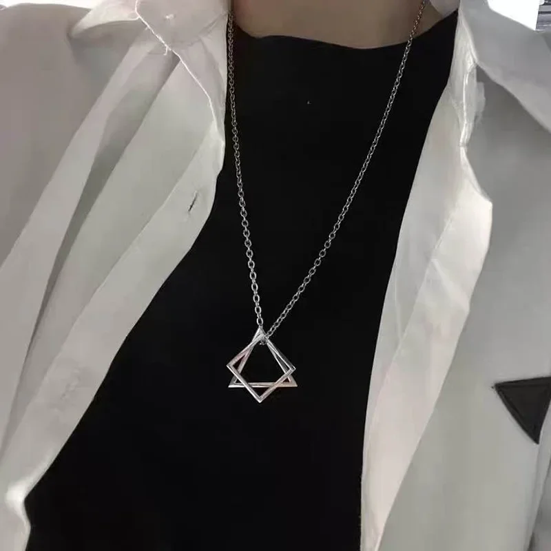 Collares Con Colgante Trendy Interlocking Square Triangle Pendant For Men Geometric Stacking Streetwear Hip Pop Rock Necklace