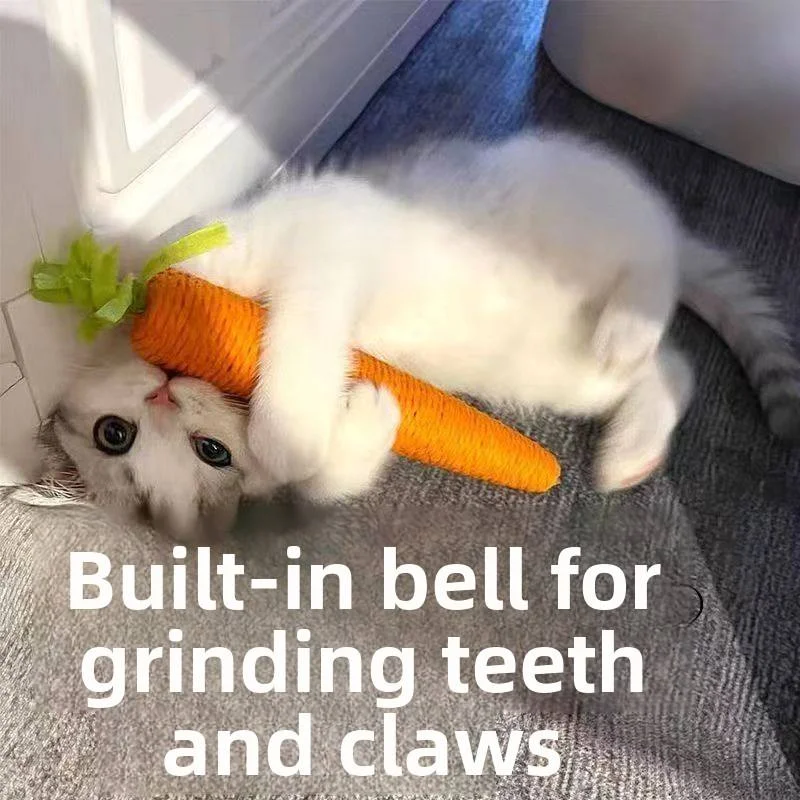 Bite Resistant Cat Carrot Cuddle Toy Squeaky Teething Stick for Kittens Cat Scratch Board Pet Play Supplies
