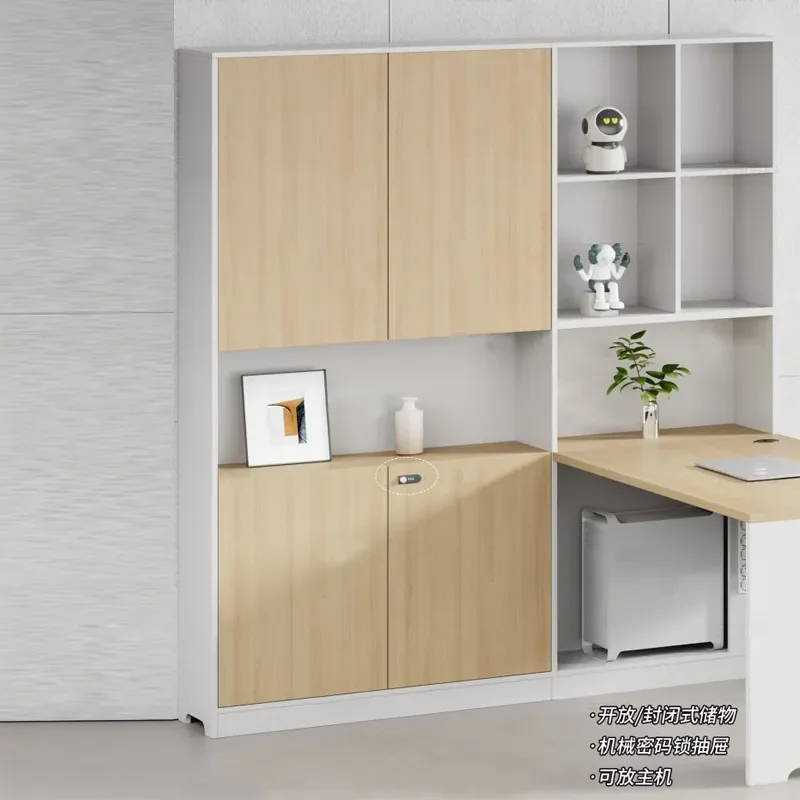 Office Desk with High Cabinet and Privacy Screen Double Workstation for Supervisor Staff Accounting Computer