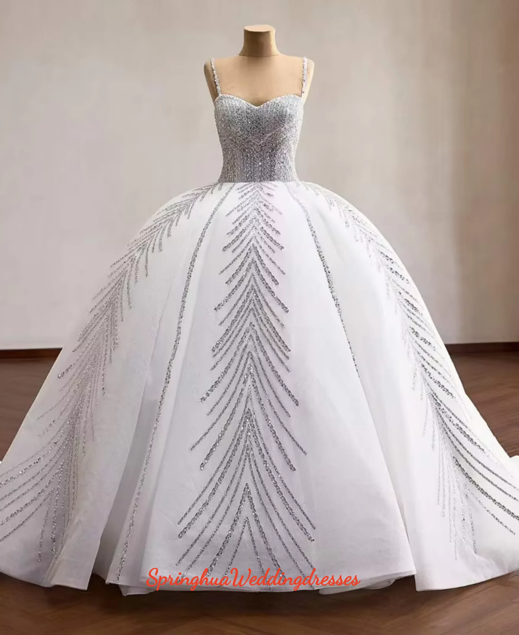 Customized Elegant Wedding Gowns For Brides Spagatti Strap Sequins Beading Lace Up Back Ball Gown Brautkleid Vestidos De Novia