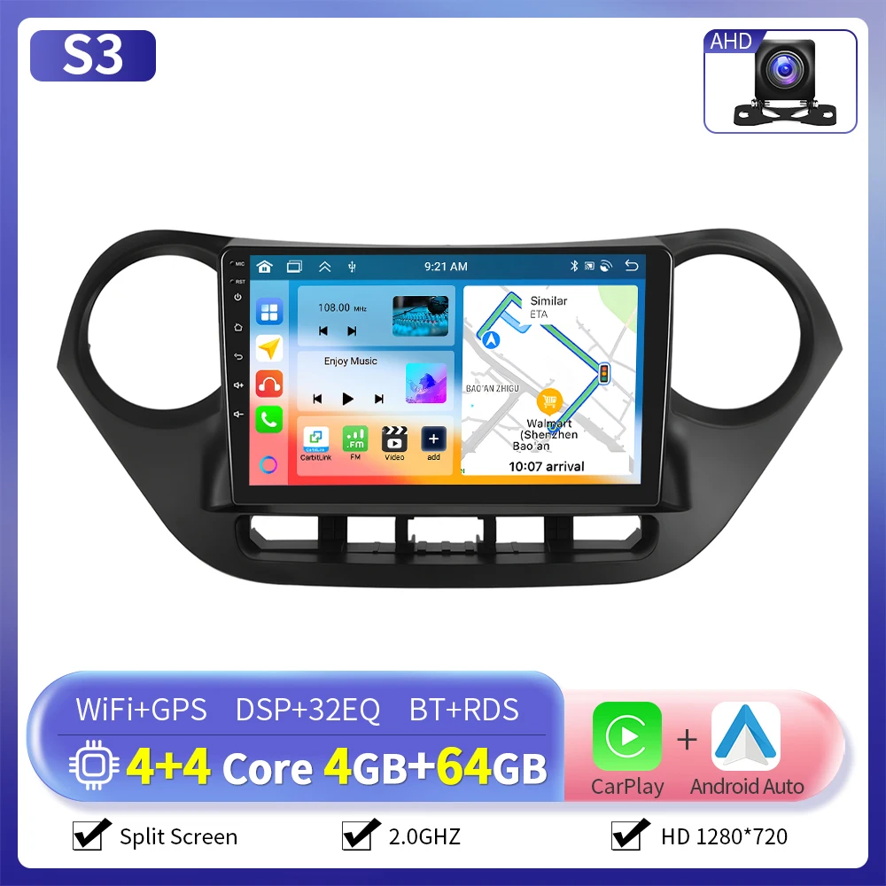 Camecho 6 + 128G Autoradio Draadloze CarPlay Android Auto Voor Hyundai I10 2014-2017 Auto Intelligente Systemen GPS Stereo 4G WiFi RDS
