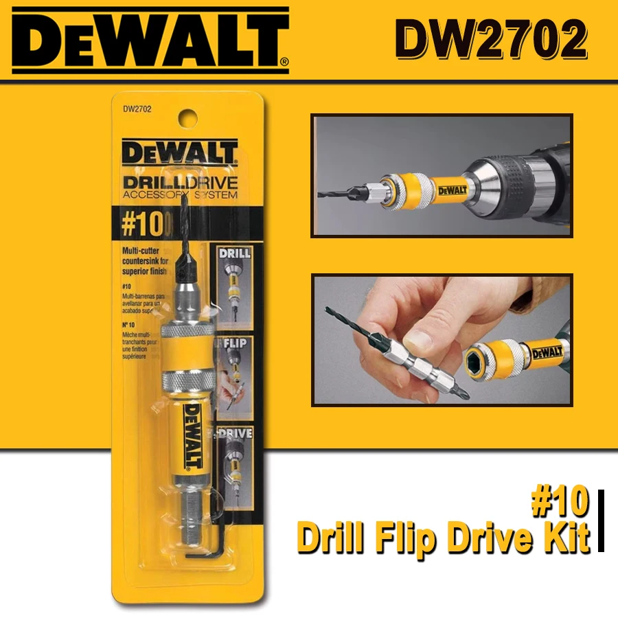 

DEWALT DW2702 #10 Drill Drive Set Drill Flip Drive Complete Unit 2 in 1 Countersink Wood Drill Bit 10mm Accessories