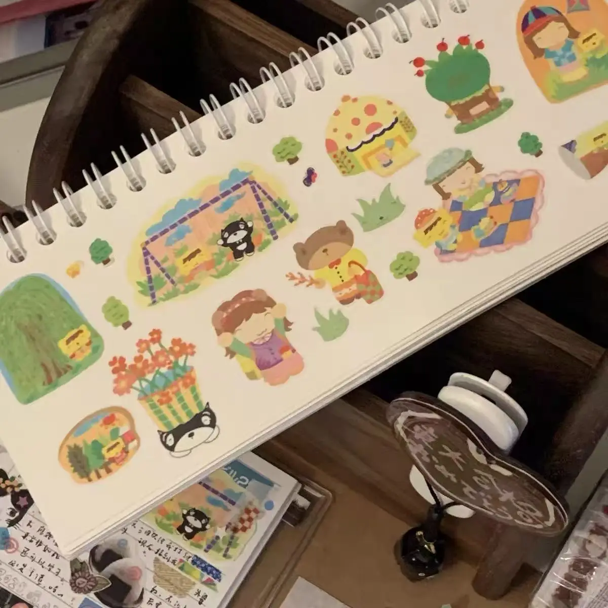 Cartoon Green Tree Girl Plant Decorative Book Stickers