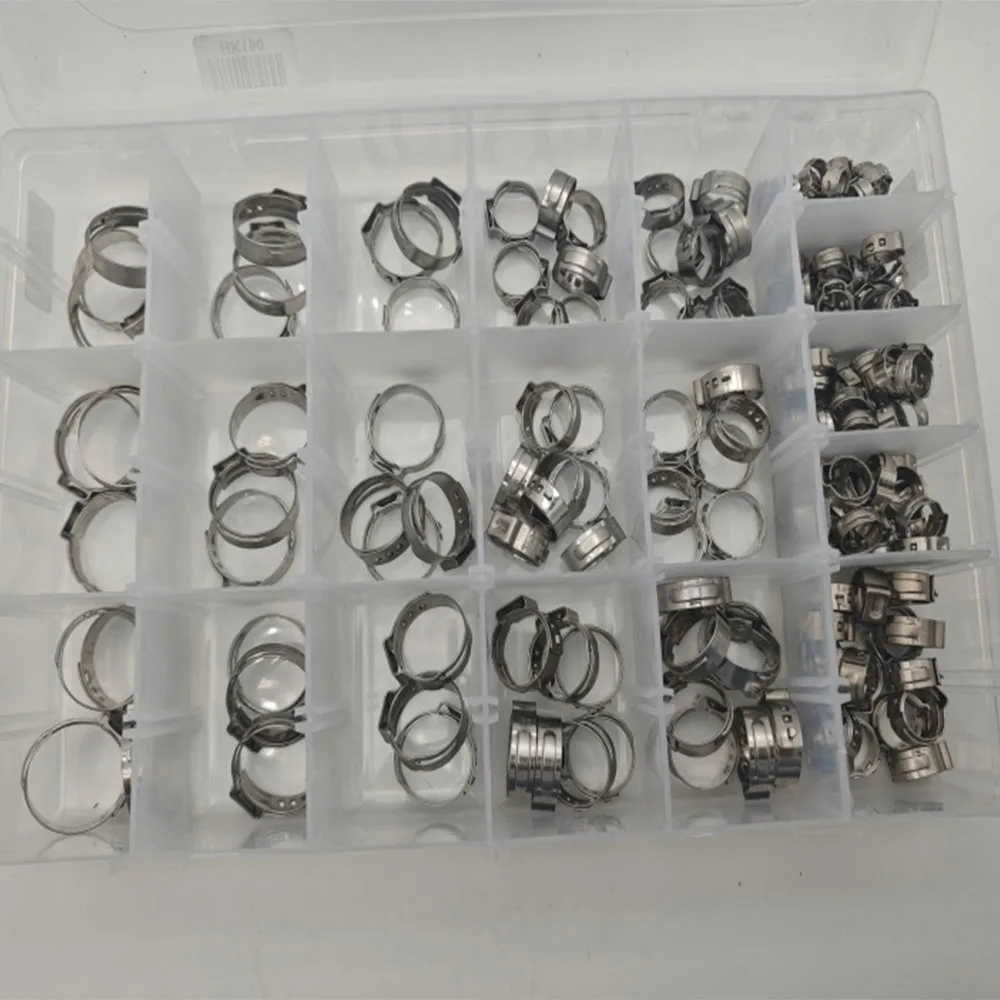 170 Stück Einohr-Schlauchklemmen, 11 Größen 1/4-1 Zoll, stufenloses Crimp-Set mit Cinch-Ringen für Sanitärschläuche – Detail 2