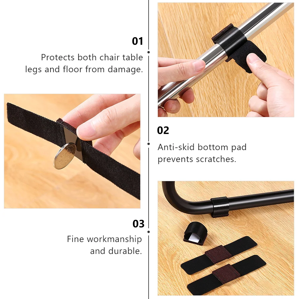 

12Pcs Furniture Pads with Hook and Loop Black Wrap-Around Chair Feet Covers Non-Slip Wear-Resistant for Indoor Furniture